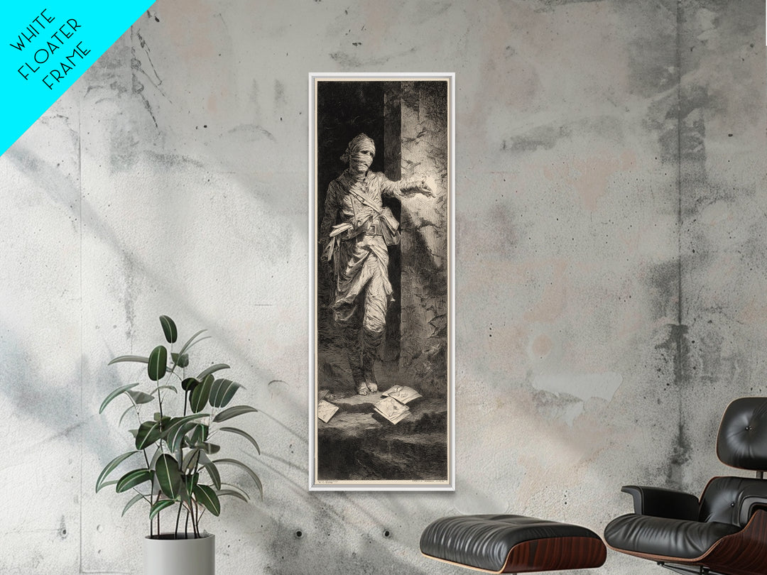 The Mummy Mail Carrier, Gothic Engraving Art, Tall Narrow Wall Art, Dark Fantasy Wall Art, Framed Canvas Print, Halloween Wall Art
