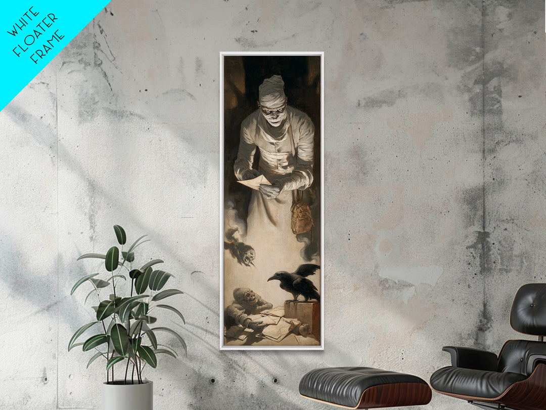 The Mummy Mail Carrier, Gothic Nightmare Art, Tall Narrow Wall Art, Gothic Horror Wall Art, Framed Canvas Print, Halloween Wall Art