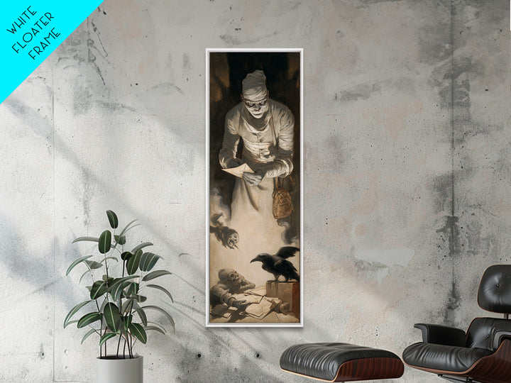The Mummy Mail Carrier, Gothic Nightmare Art, Tall Narrow Wall Art, Gothic Horror Wall Art, Framed Canvas Print, Halloween Wall Art