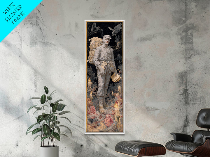 The Mummy Mail Carrier, Visionary Gothic Art, Tall Narrow Wall Art, Dark Fantasy Wall Art, Canvas Print, Halloween Wall Art