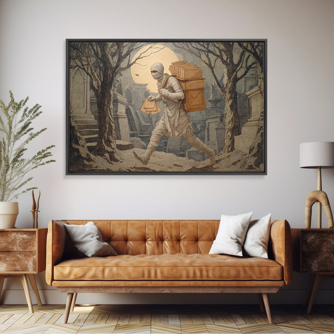 The Mummy Mail Carrier, Romantic Gothic Landscape, Landscape Wall Art, Dark Fantasy Wall Art, Canvas Print, Halloween Wall Art