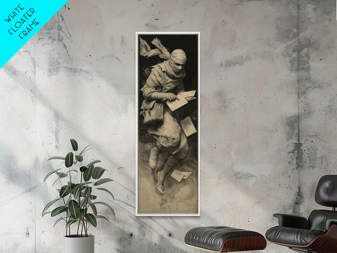 The Mummy Mail Carrier, Symbolist Dream Art, Tall Narrow Wall Art, Gothic Horror Wall Art, Canvas Print, Halloween Wall Art