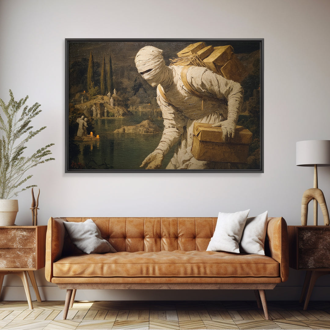 The Mummy Mail Carrier, Symbolist Gothic Landscape, Landscape Wall Art, Dark Fantasy Wall Art, Canvas Print, Halloween Wall Art