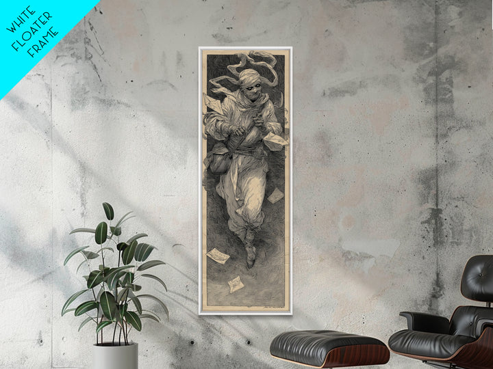 The Mummy Mail Carrier, Symbolist Etching Art, Tall Narrow Wall Art, Gothic Horror Wall Art, Framed Canvas Print, Halloween Wall Art