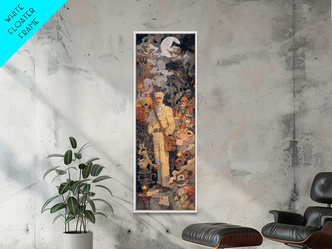 The Mummy Mail Carrier, Grotesque Carnival Art, Tall Narrow Wall Art, Gothic Horror Wall Art, Framed Canvas Print, Halloween Wall Art