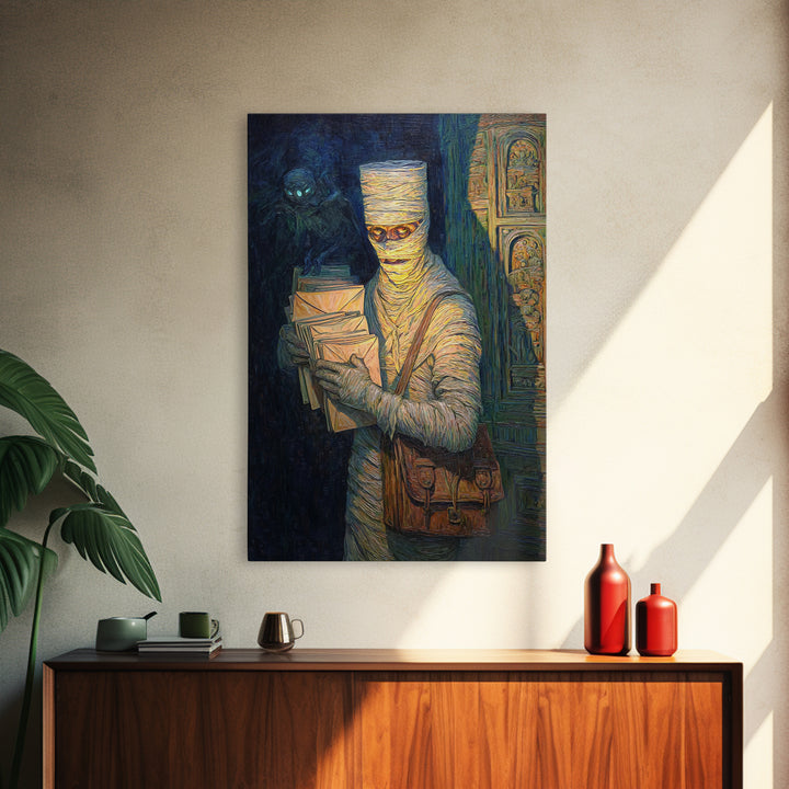 The Mummy Mail Carrier, Expressionist Gothic Art, Vertical Wall Art, Dark Fantasy Wall Art, Canvas Print, Halloween Wall Art