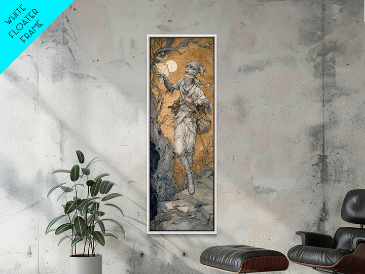 The Mummy Mail Carrier, Gothic Storybook Art, Tall Narrow Wall Art, Dark Fantasy Wall Art, Canvas Print, Halloween Wall Art