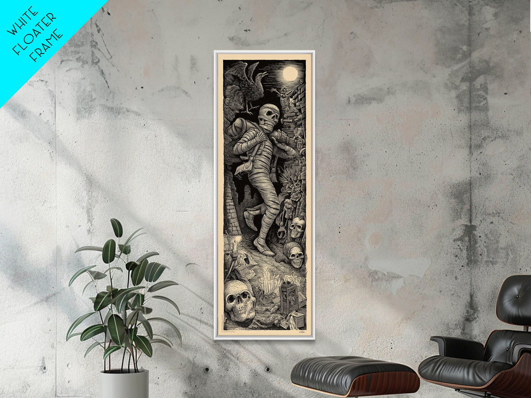 The Mummy Mail Carrier, Macabre Folk Print Art, Tall Narrow Wall Art, Gothic Horror Wall Art, Framed Canvas Print