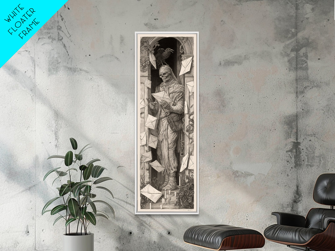 The Mummy Mail Carrier, Biomechanical Horror Art, Tall Narrow Wall Art, Dark Fantasy Wall Art, Framed Canvas Print, Halloween Wall Art