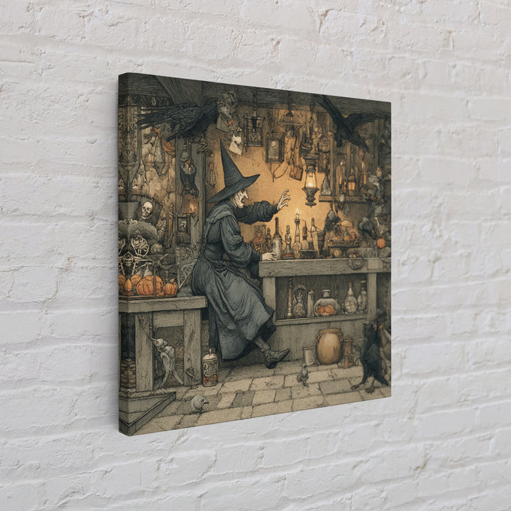 The Witch'S Cat Cafe, Danse Macabre Art, Square Wall Art, Dark Fantasy Wall Art, Framed Canvas Print, Halloween Wall Art