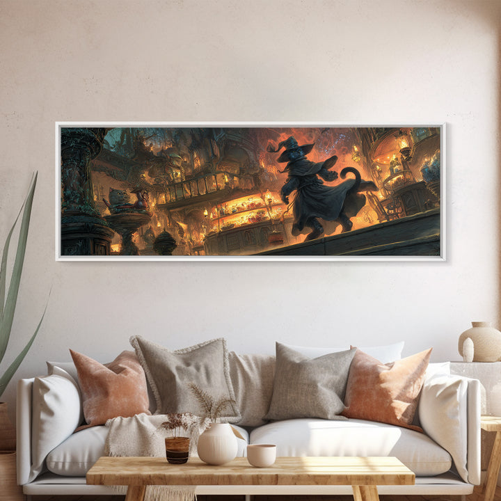 The Witch'S Cat Cafe, Apocalyptic Romantic Art, Extra Wide Wall Art, Macabre Wall Art, Canvas Print, Halloween Wall Art, Seasonal Home Decor