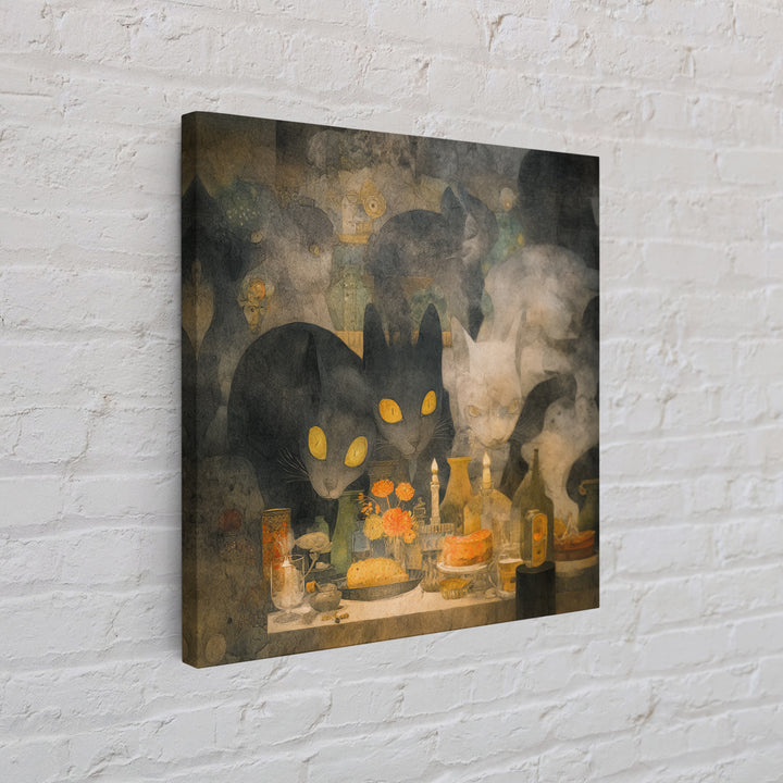 The Witch'S Cat Cafe, Symbolist Dream Art, Square Wall Art, Macabre Wall Art, Framed Canvas Print, Halloween Wall Art, Horror Wall Art