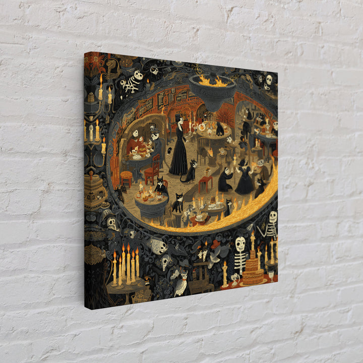 The Witch'S Cat Cafe, Macabre Folk Print Art, Square Wall Art, Macabre Wall Art, Framed Canvas Print, Halloween Wall Art