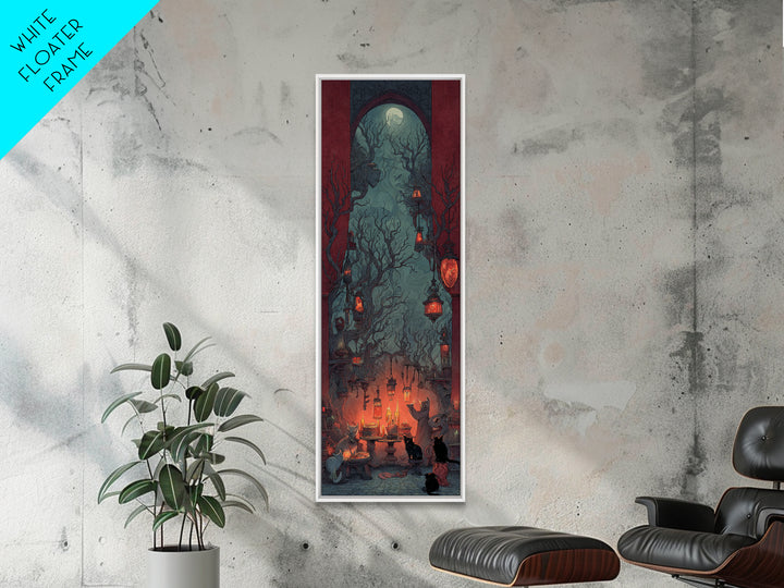 The Witch'S Cat Cafe, Surreal Apocalyptic Art, Tall Narrow Wall Art, Dark Fantasy Wall Art, Framed Canvas Print, Halloween Wall Art