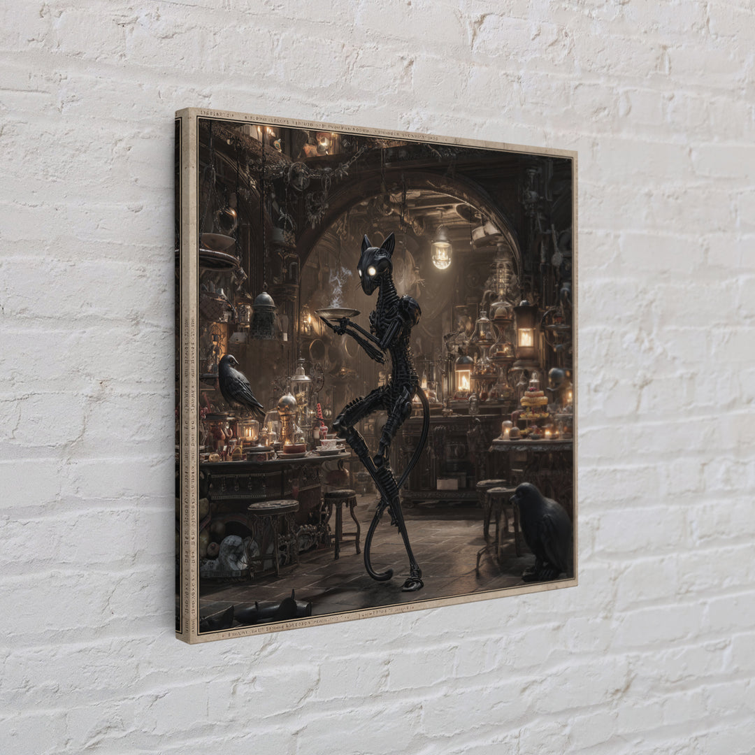 The Witch'S Cat Cafe, Biomechanical Horror Art, Square Wall Art, Dark Halloween Decor, Framed Canvas Print, Halloween Wall Art
