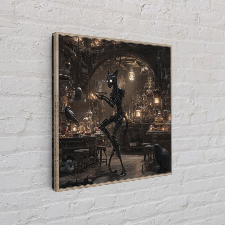 The Witch'S Cat Cafe, Biomechanical Horror Art, Square Wall Art, Dark Halloween Decor, Framed Canvas Print, Halloween Wall Art
