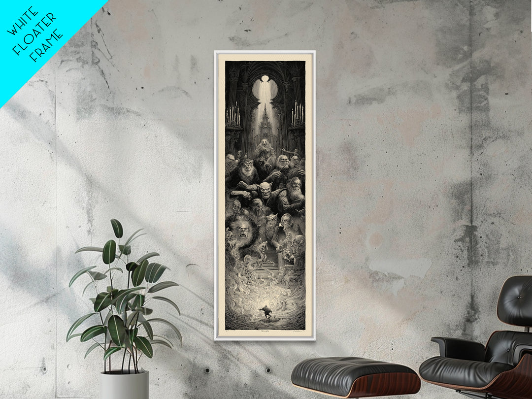 The Monster Family Portrait, Gothic Engraving Art, Tall Narrow Wall Art, Dark Halloween Decor, Canvas Print, Halloween Wall Art