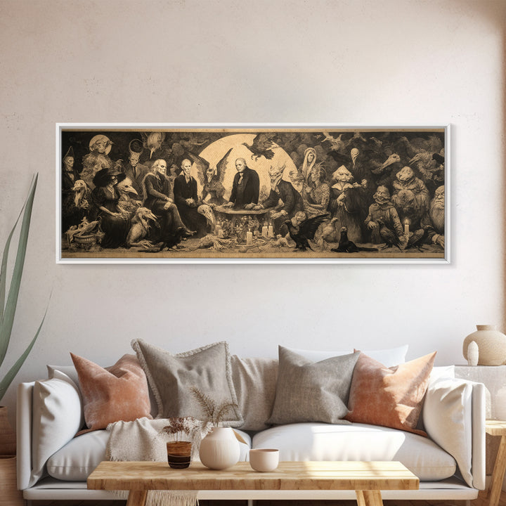 The Monster Family Portrait, Dark Romantic Horror Art, Extra Wide Wall Art, Dark Halloween Decor, Canvas Print, Halloween Wall Art