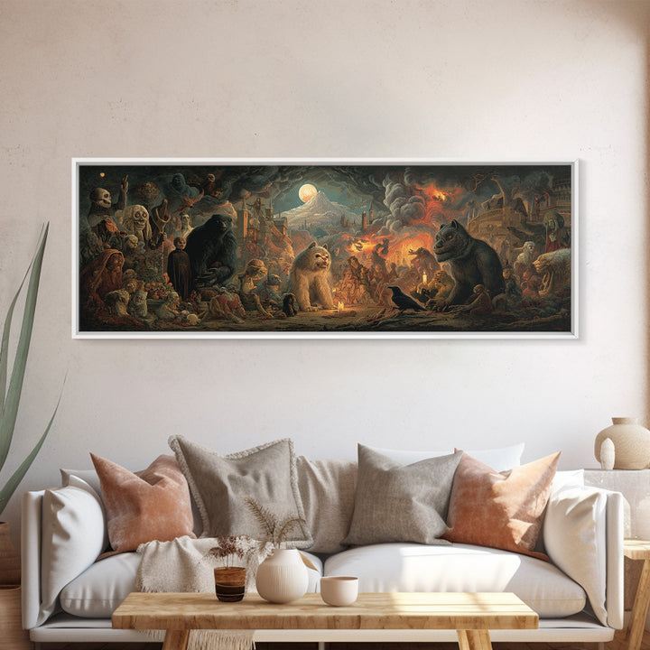 The Monster Family Portrait, Apocalyptic Romantic Art, Extra Wide Wall Art, Dark Halloween Decor, Framed Canvas Print, Halloween Wall Art