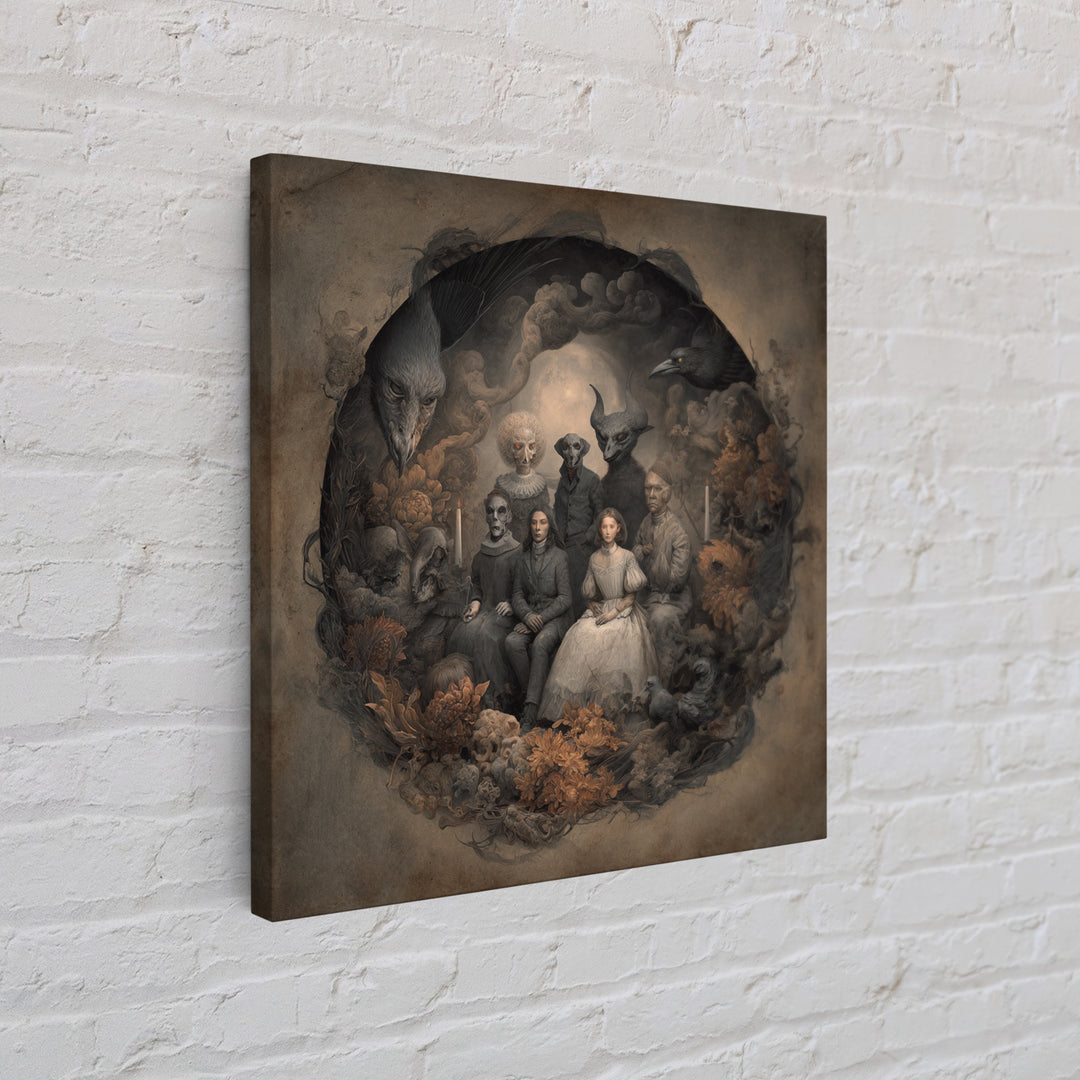 The Monster Family Portrait, Symbolist Dream Art, Square Wall Art, Dark Fantasy Wall Art, Canvas Print, Halloween Wall Art