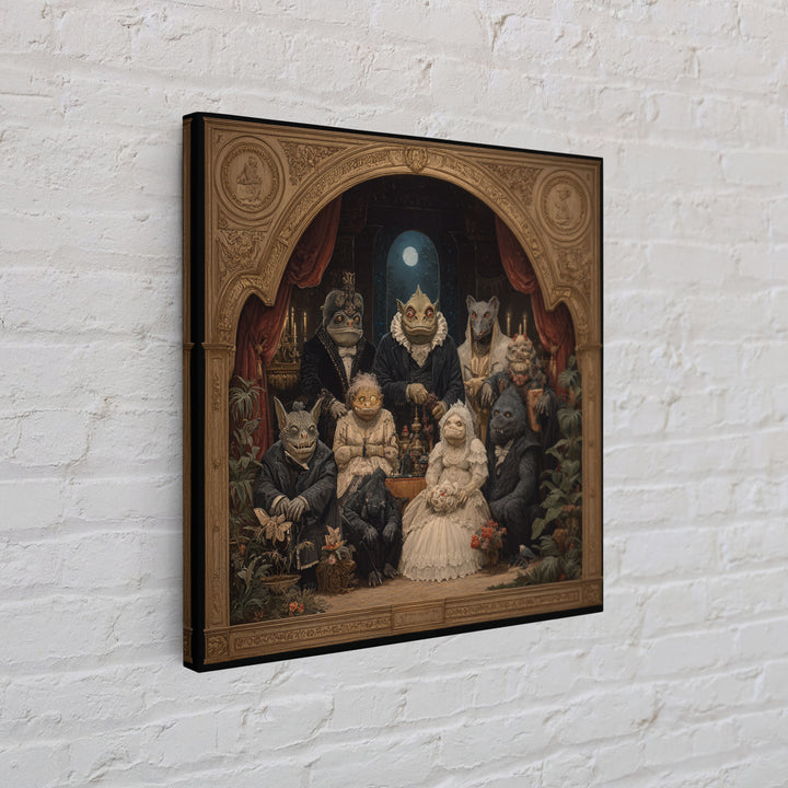 The Monster Family Portrait, Ornate Symbolist Art, Square Wall Art, Macabre Wall Art, Framed Canvas Print, Halloween Wall Art
