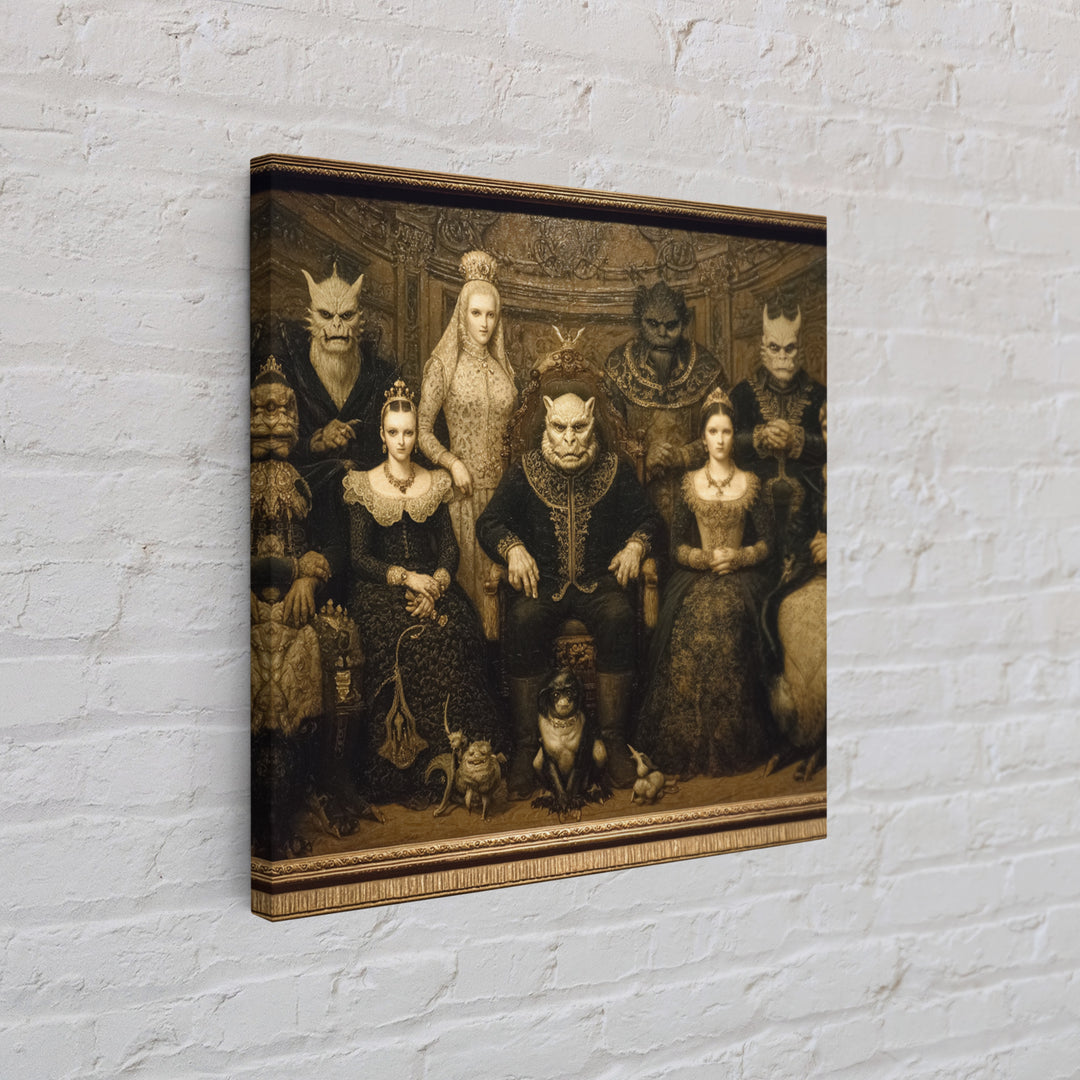 The Monster Family Portrait, Dark Symbolist Art, Square Wall Art, Macabre Wall Art, Framed Canvas Print, Halloween Wall Art
