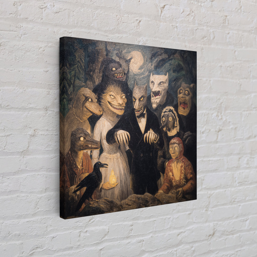 The Monster Family Portrait, Expressionist Gothic Art, Square Wall Art, Dark Halloween Decor, Framed Canvas Print, Halloween Wall Art
