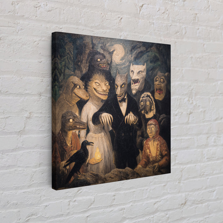 The Monster Family Portrait, Expressionist Gothic Art, Square Wall Art, Dark Halloween Decor, Framed Canvas Print, Halloween Wall Art