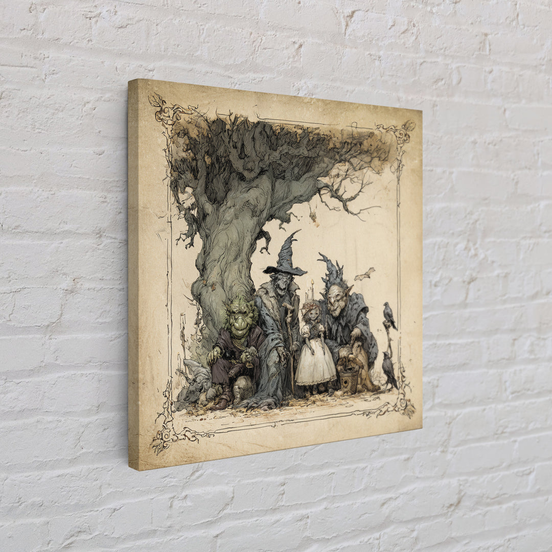 The Monster Family Portrait, Gothic Storybook Art, Square Wall Art, Dark Fantasy Wall Art, Canvas Print, Halloween Wall Art