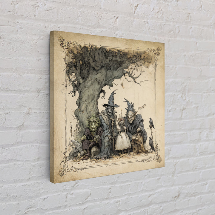 The Monster Family Portrait, Gothic Storybook Art, Square Wall Art, Dark Fantasy Wall Art, Canvas Print, Halloween Wall Art