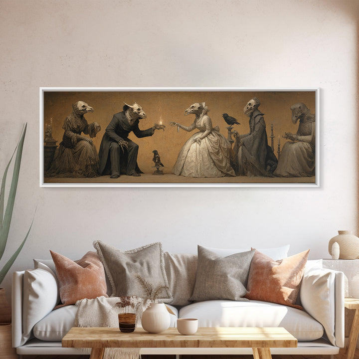 The Monster Family Portrait, Surreal Apocalyptic Art, Extra Wide Wall Art, Dark Halloween Decor, Framed Canvas Print