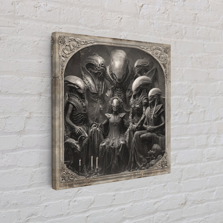 The Monster Family Portrait, Biomechanical Horror Art, Square Wall Art, Macabre Wall Art, Framed Canvas Print, Halloween Wall Art