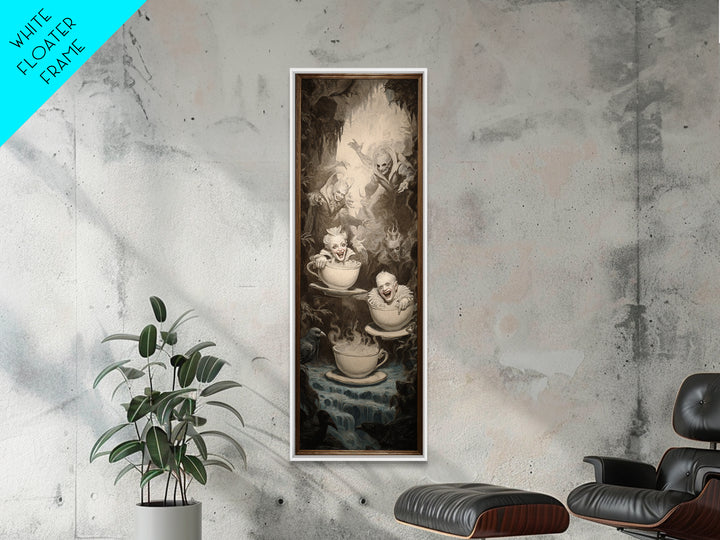 Tiny Ghosts In Teacups, Gothic Nightmare Art, Tall Narrow Wall Art, Macabre Wall Art, Framed Canvas Print, Halloween Wall Art