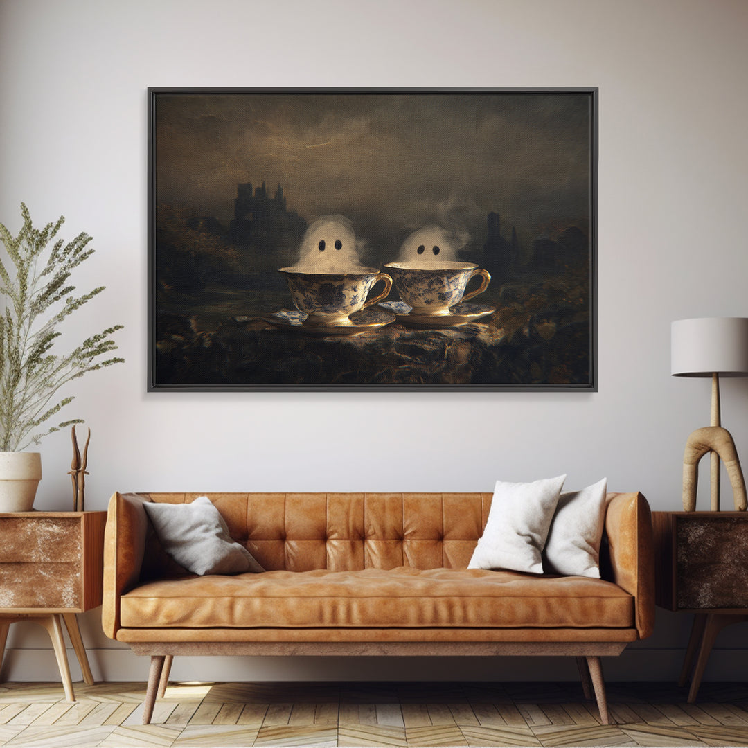 Tiny Ghosts In Teacups, Romantic Gothic Landscape, Landscape Wall Art, Gothic Horror Wall Art, Canvas Print, Halloween Wall Art