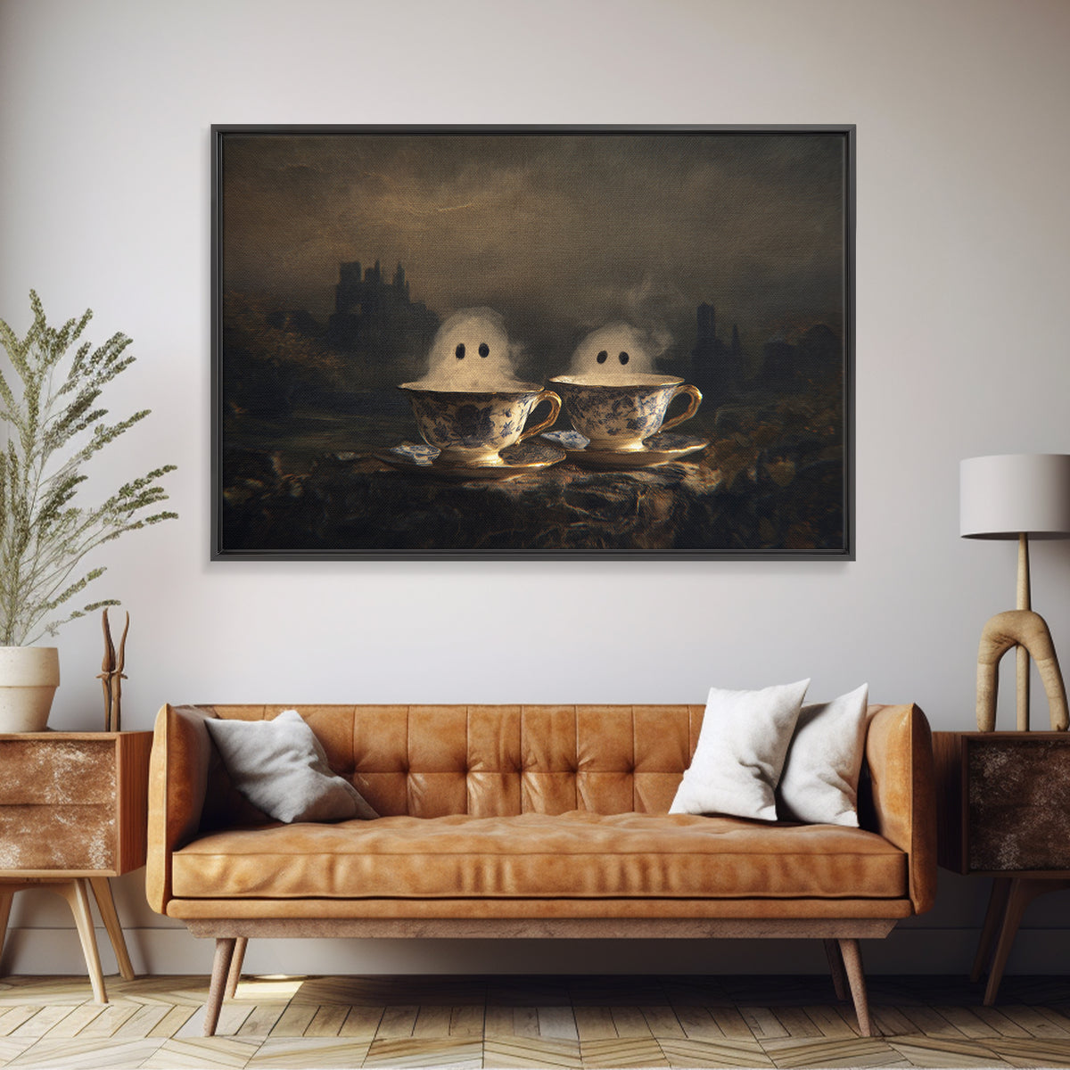 Tiny Ghosts In Teacups, Romantic Gothic Landscape, Landscape Wall Art, Gothic Horror Wall Art, Canvas Print, Halloween Wall Art