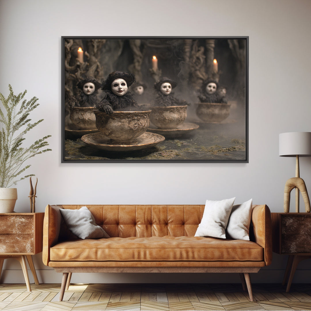 Tiny Ghosts In Teacups, Symbolist Gothic Landscape, Landscape Wall Art, Macabre Wall Art, Canvas Print, Halloween Wall Art, Halloween Decor