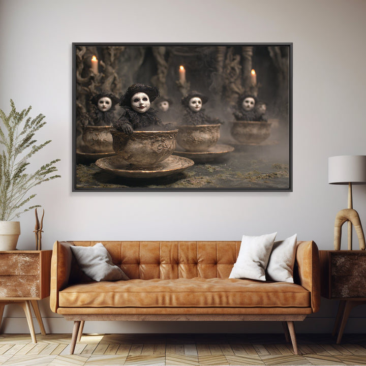 Tiny Ghosts In Teacups, Symbolist Gothic Landscape, Landscape Wall Art, Macabre Wall Art, Canvas Print, Halloween Wall Art, Halloween Decor