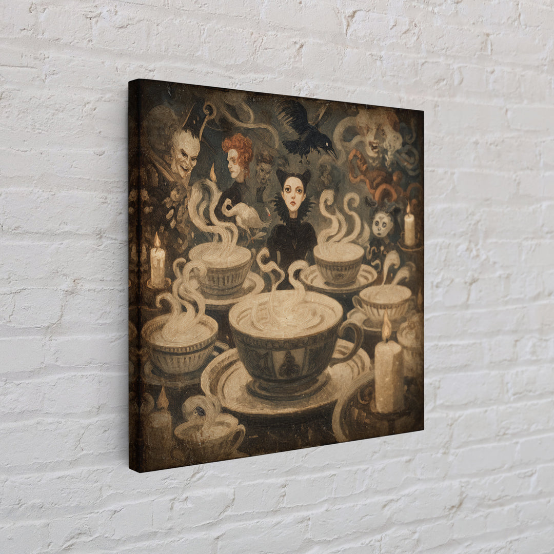 Tiny Ghosts In Teacups, Dark Symbolist Art, Square Wall Art, Gothic Horror Wall Art, Framed Canvas Print, Halloween Wall Art