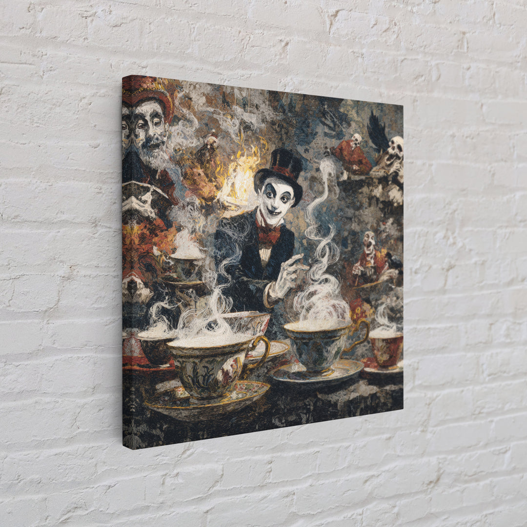 Tiny Ghosts In Teacups, Grotesque Carnival Art, Square Wall Art, Macabre Wall Art, Framed Canvas Print, Halloween Wall Art