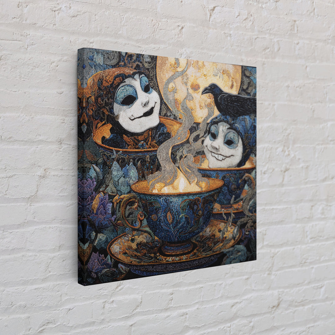 Tiny Ghosts In Teacups, Stained Glass Gothic Art, Square Wall Art, Gothic Horror Wall Art, Canvas Print, Halloween Wall Art