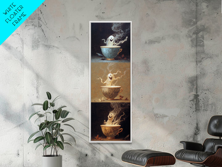 Tiny Ghosts In Teacups, Surreal Apocalyptic Art, Tall Narrow Wall Art, Macabre Wall Art, Canvas Print, Halloween Wall Art