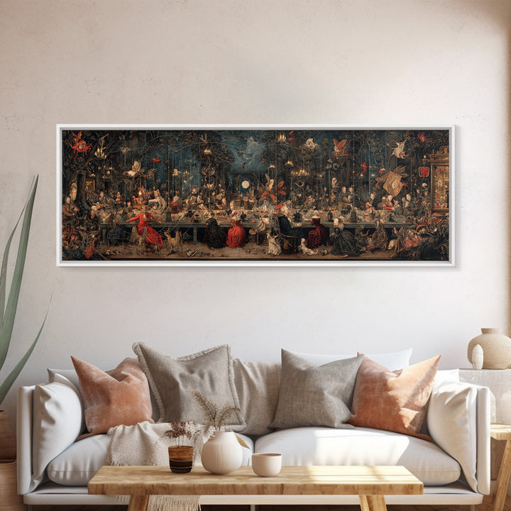 The Spider Sewing Circle, Medieval Grotesque Art, Extra Wide Wall Art, Dark Fantasy Wall Art, Framed Canvas Print, Halloween Wall Art