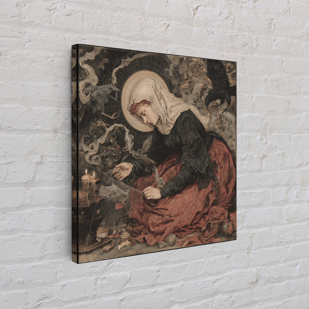 The Spider Sewing Circle, Dark Renaissance Art, Square Wall Art, Gothic Horror Wall Art, Canvas Print, Halloween Wall Art