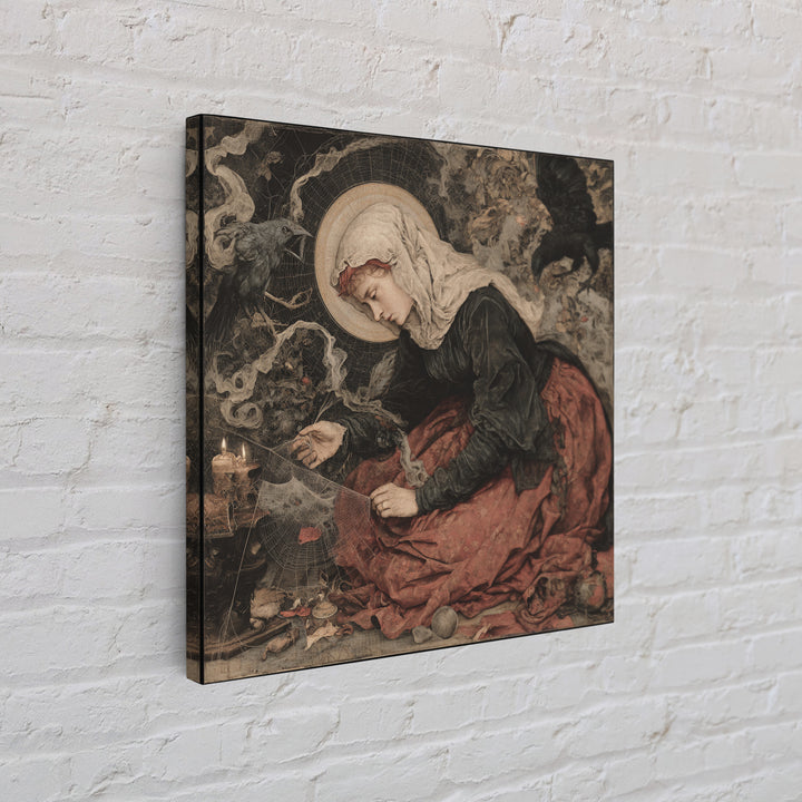 The Spider Sewing Circle, Dark Renaissance Art, Square Wall Art, Gothic Horror Wall Art, Canvas Print, Halloween Wall Art