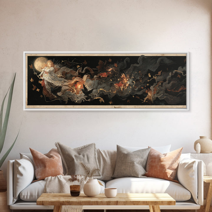 The Spider Sewing Circle, Visionary Gothic Art, Extra Wide Wall Art, Macabre Wall Art, Canvas Print, Halloween Wall Art