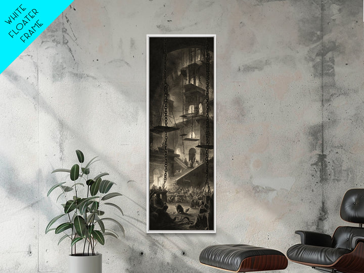 The Spider Sewing Circle, Architectural Etching Art, Tall Narrow Wall Art, Dark Halloween Decor, Canvas Print