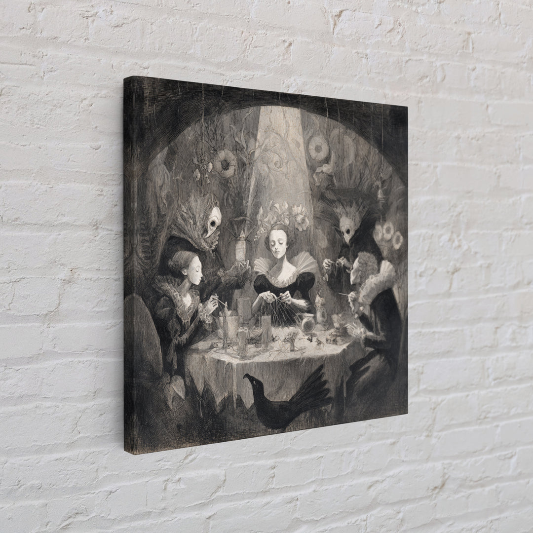 The Spider Sewing Circle, Symbolist Dream Art, Square Wall Art, Gothic Horror Wall Art, Framed Canvas Print, Halloween Wall Art