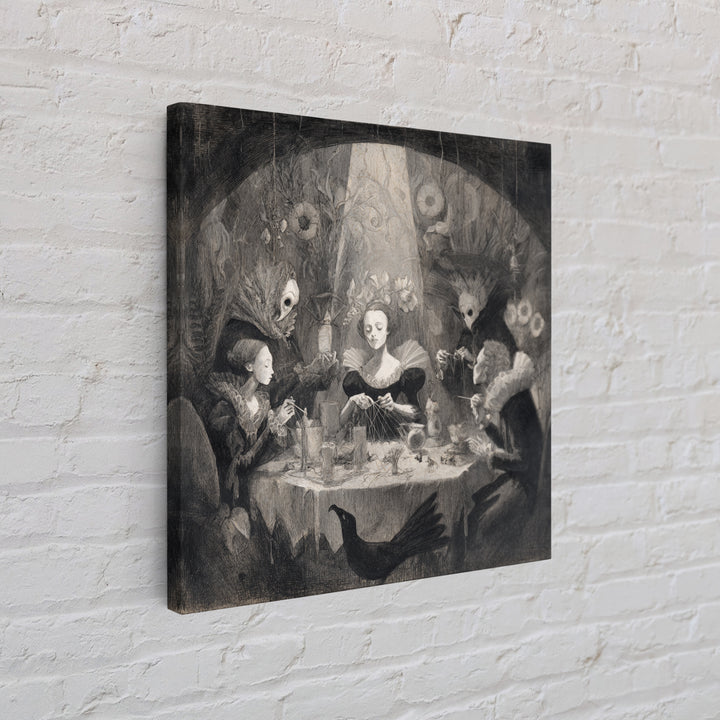 The Spider Sewing Circle, Symbolist Dream Art, Square Wall Art, Gothic Horror Wall Art, Framed Canvas Print, Halloween Wall Art