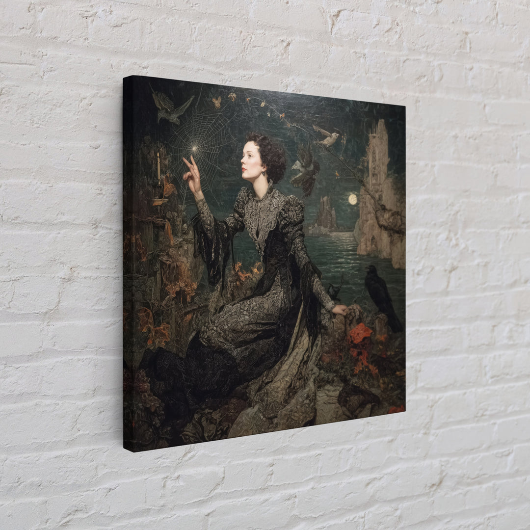The Spider Sewing Circle, Symbolist Gothic Landscape, Square Wall Art, Dark Fantasy Wall Art, Canvas Print, Halloween Wall Art