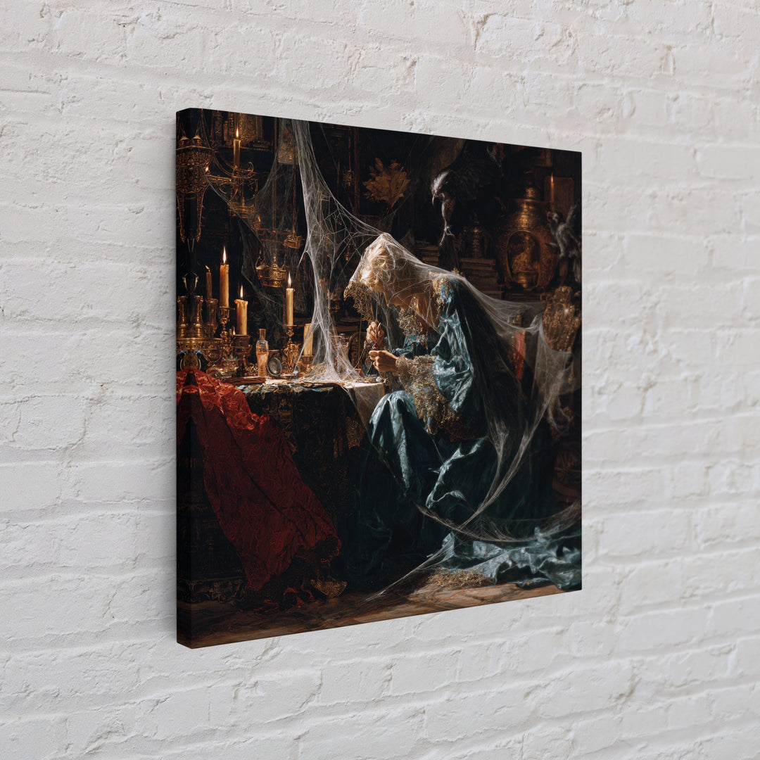The Spider Sewing Circle, Ornate Symbolist Art, Square Wall Art, Dark Fantasy Wall Art, Framed Canvas Print, Halloween Wall Art